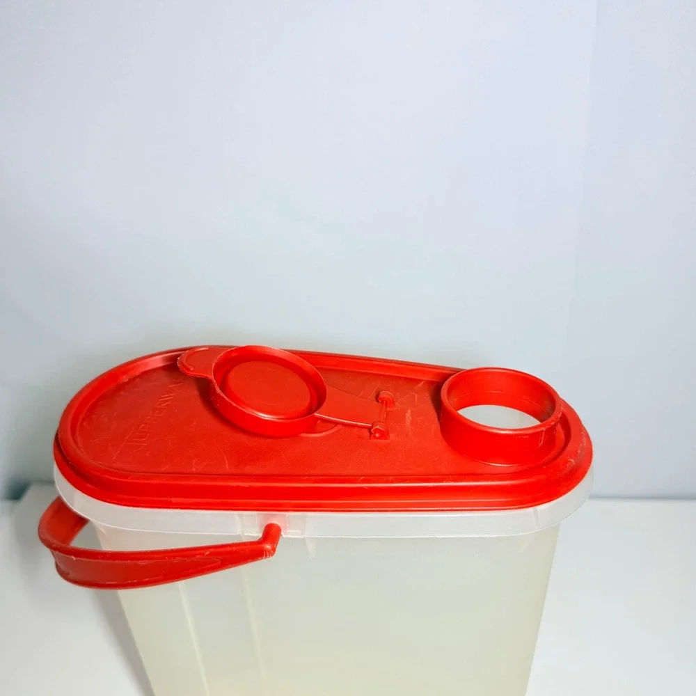 Vintage Tupperware G Giant Canister Red Lid Handle Pour Spout 1642 Sheer White